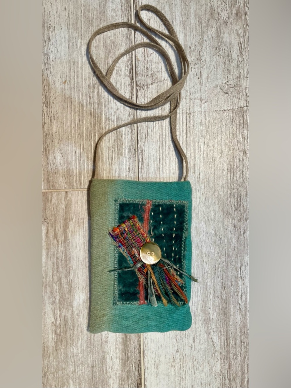 Pamela L Mason Purse Handmade Designer/Artist Signed Crossbody Bag Boho Teal